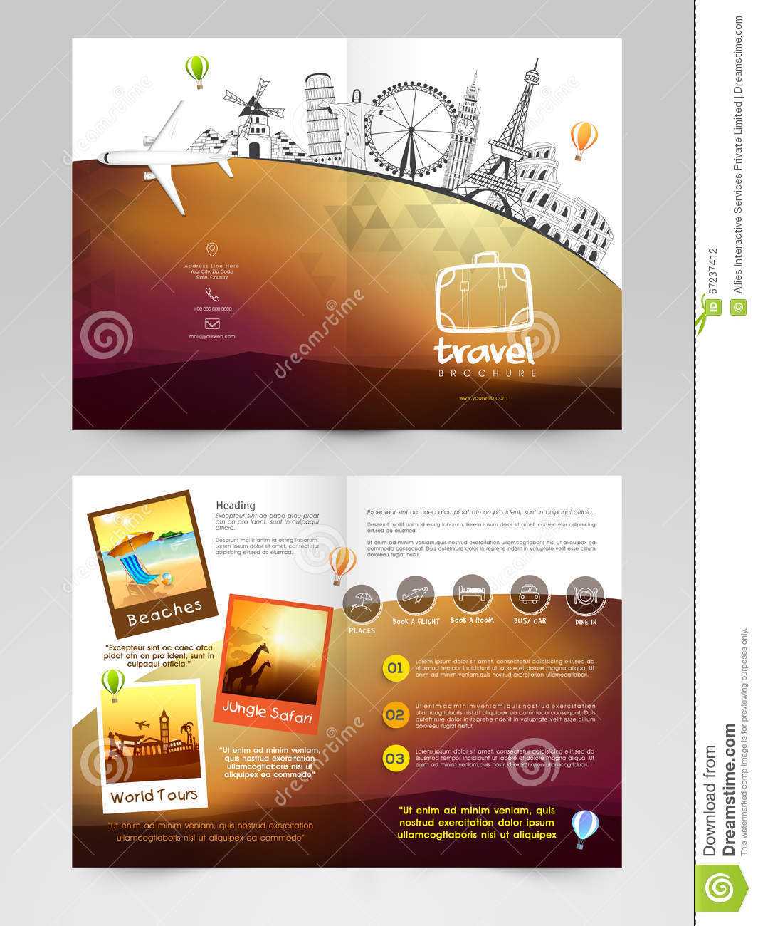 Travel Brochure, Template Or Flyer Design. Stock With Travel And Tourism Brochure Templates Free