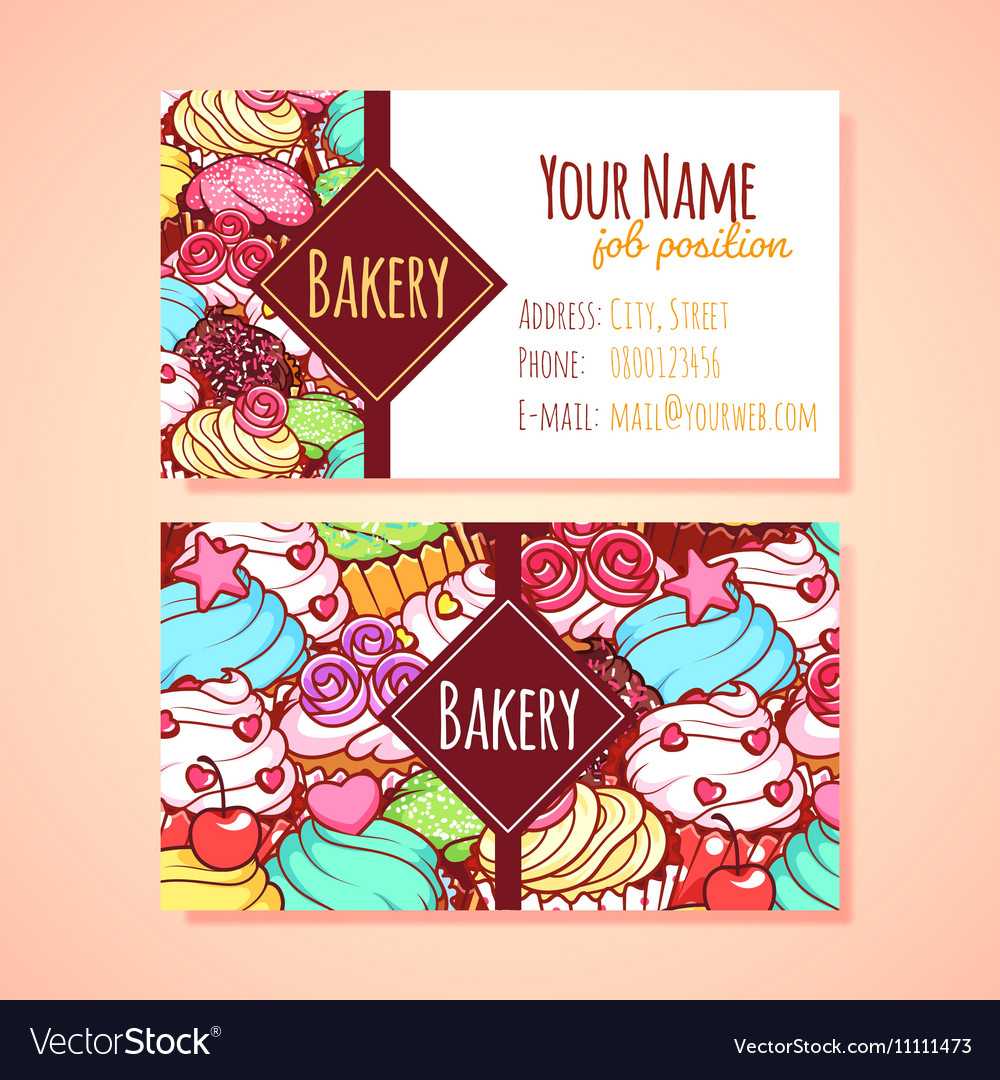 Two Horizontal Business Card Template For Pastry With Cake Business Cards Templates Free