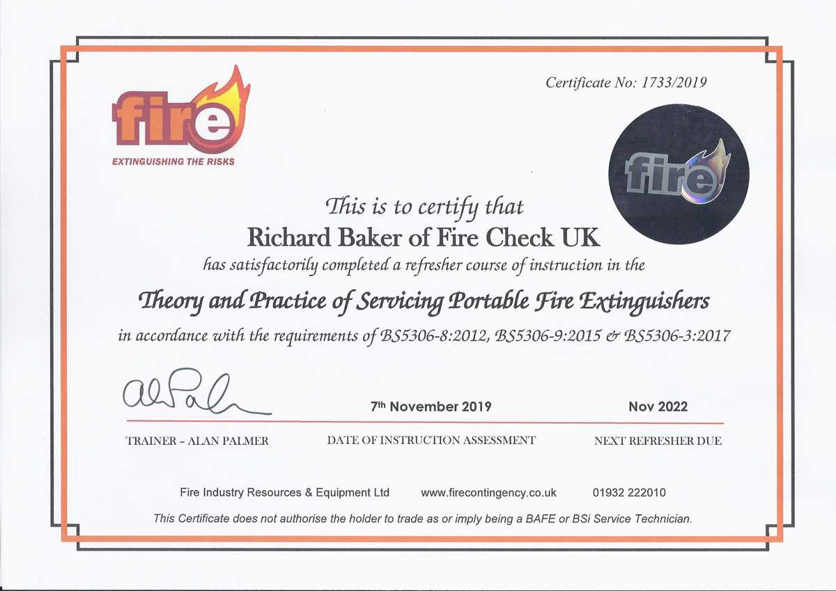 Ukfa Engineers Certificate – Firecheck Uk Intended For Fire Extinguisher Certificate Template