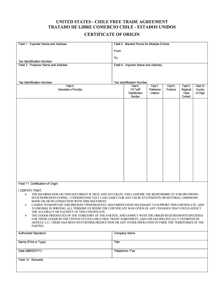 United States Chile Trade Agreement Form – Fill Online Inside Nafta Certificate Template