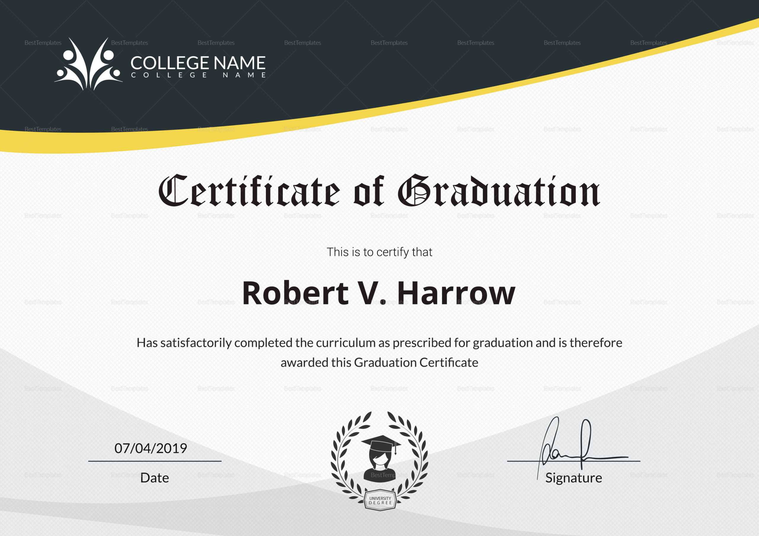 Universal College Graduation Certificate Template Within College Graduation Certificate Template