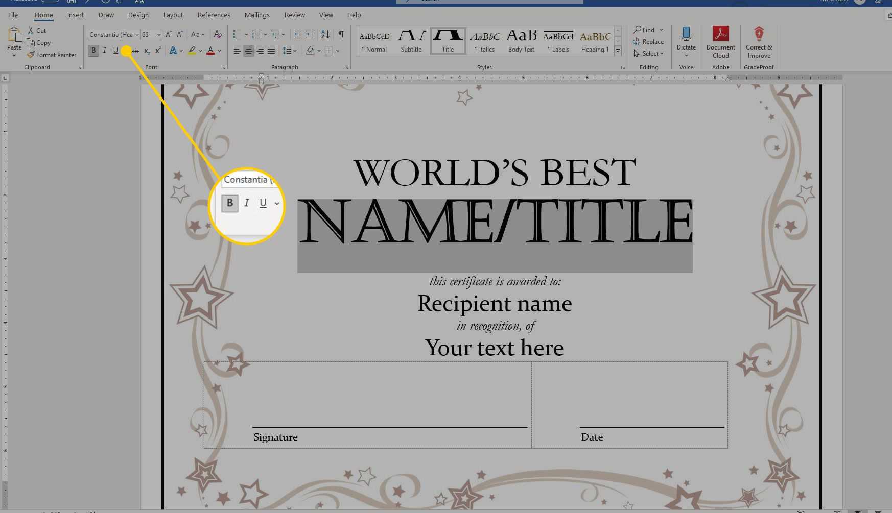 Using A Certificate Template In Microsoft Word In This Entitles The Bearer To Template Certificate