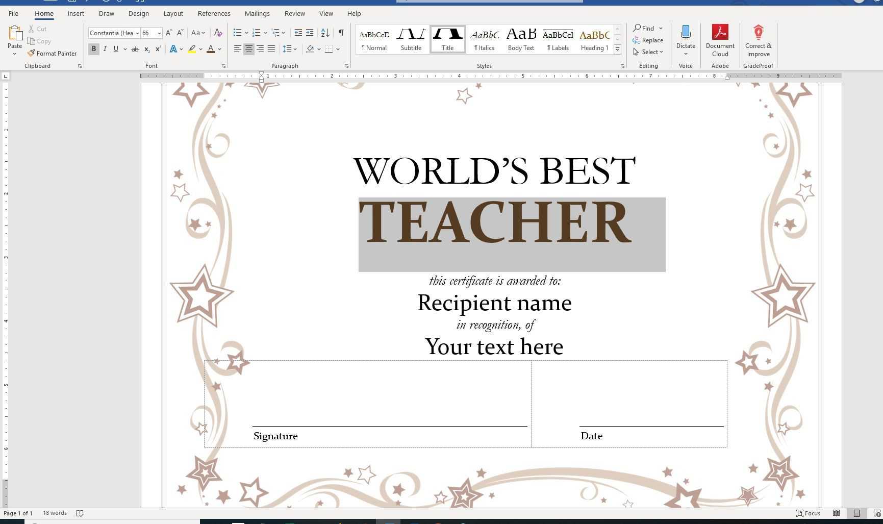 Using A Certificate Template In Microsoft Word Inside Word 2013 Certificate Template