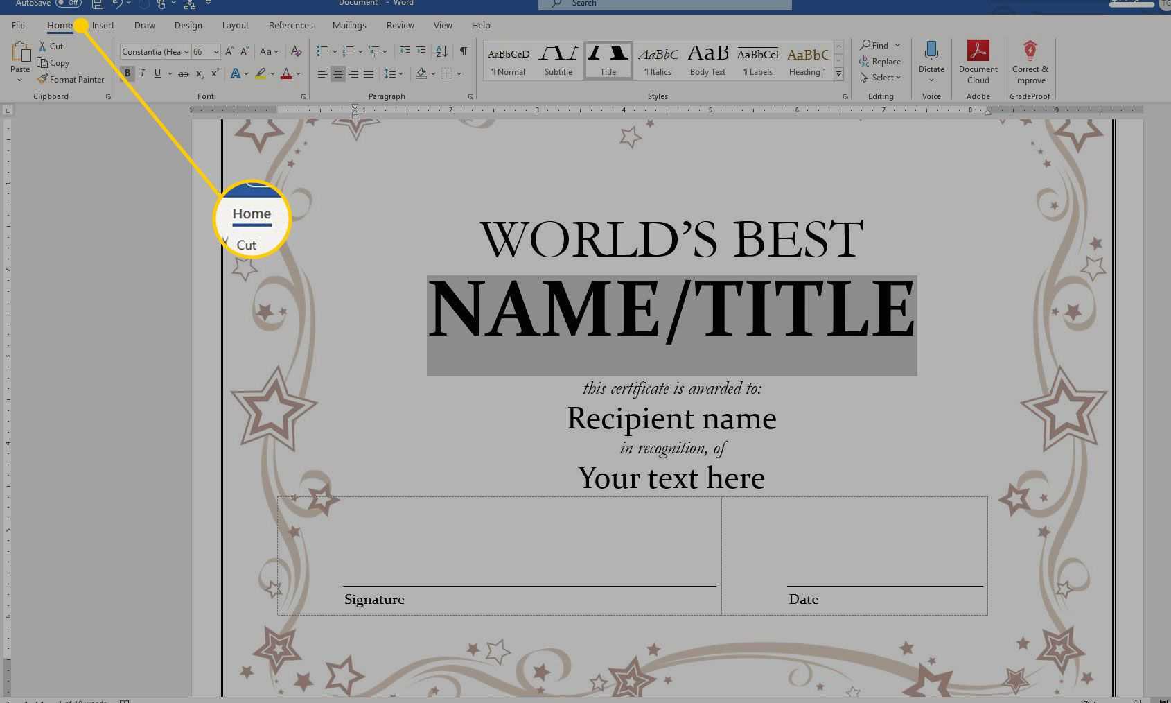 Using A Certificate Template In Microsoft Word Within This Certificate Entitles The Bearer To Template