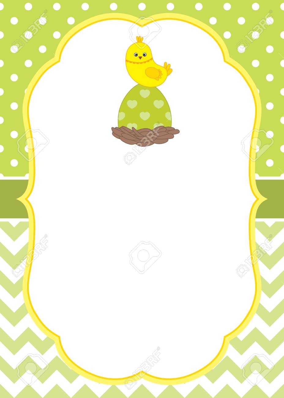 Vector Card Template With A Cute Chick On Polka Dot And Chevron.. In Easter Chick Card Template