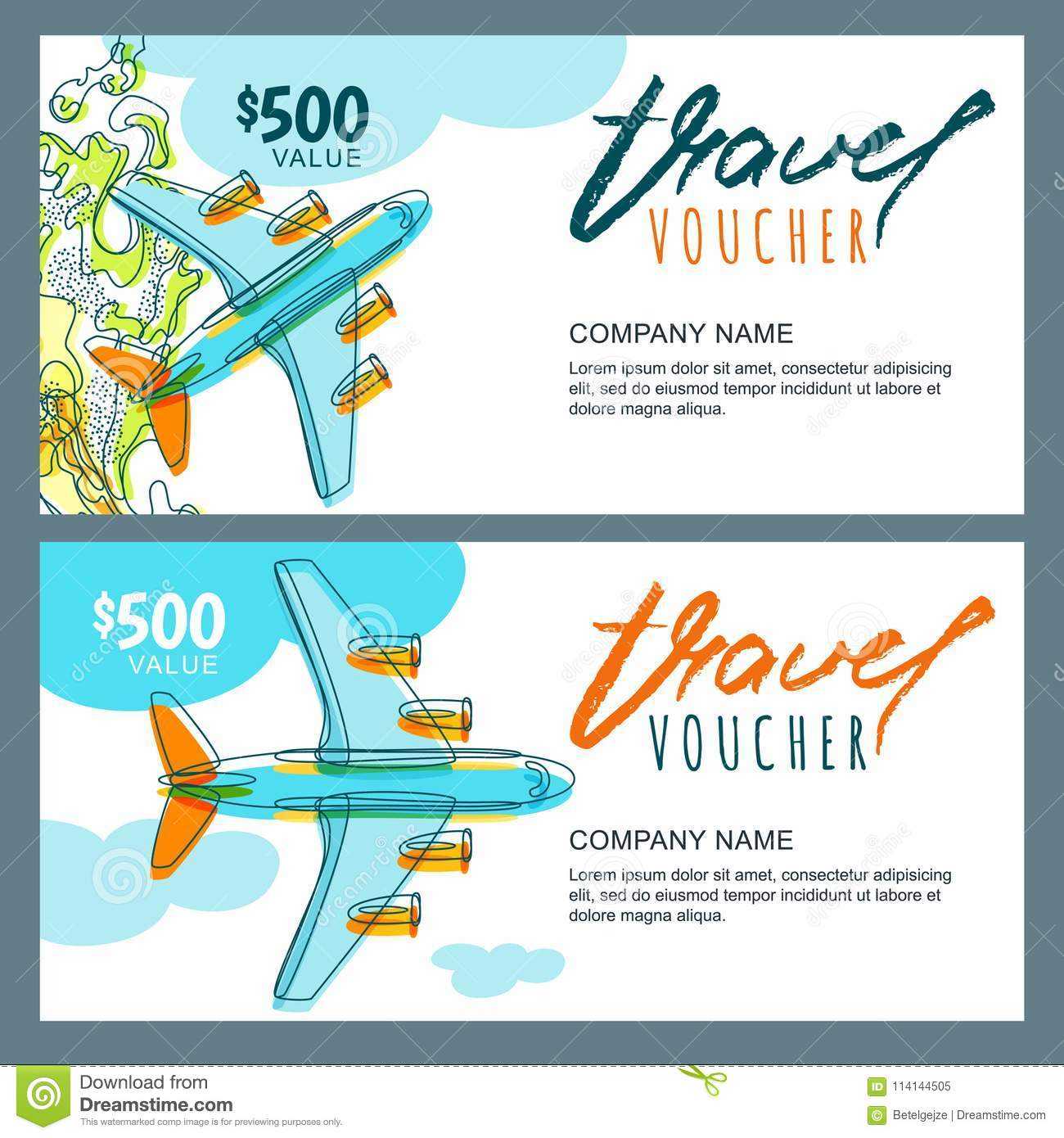 Vector Gift Travel Voucher. Top View Hand Drawn Flying Regarding Free Travel Gift Certificate Template