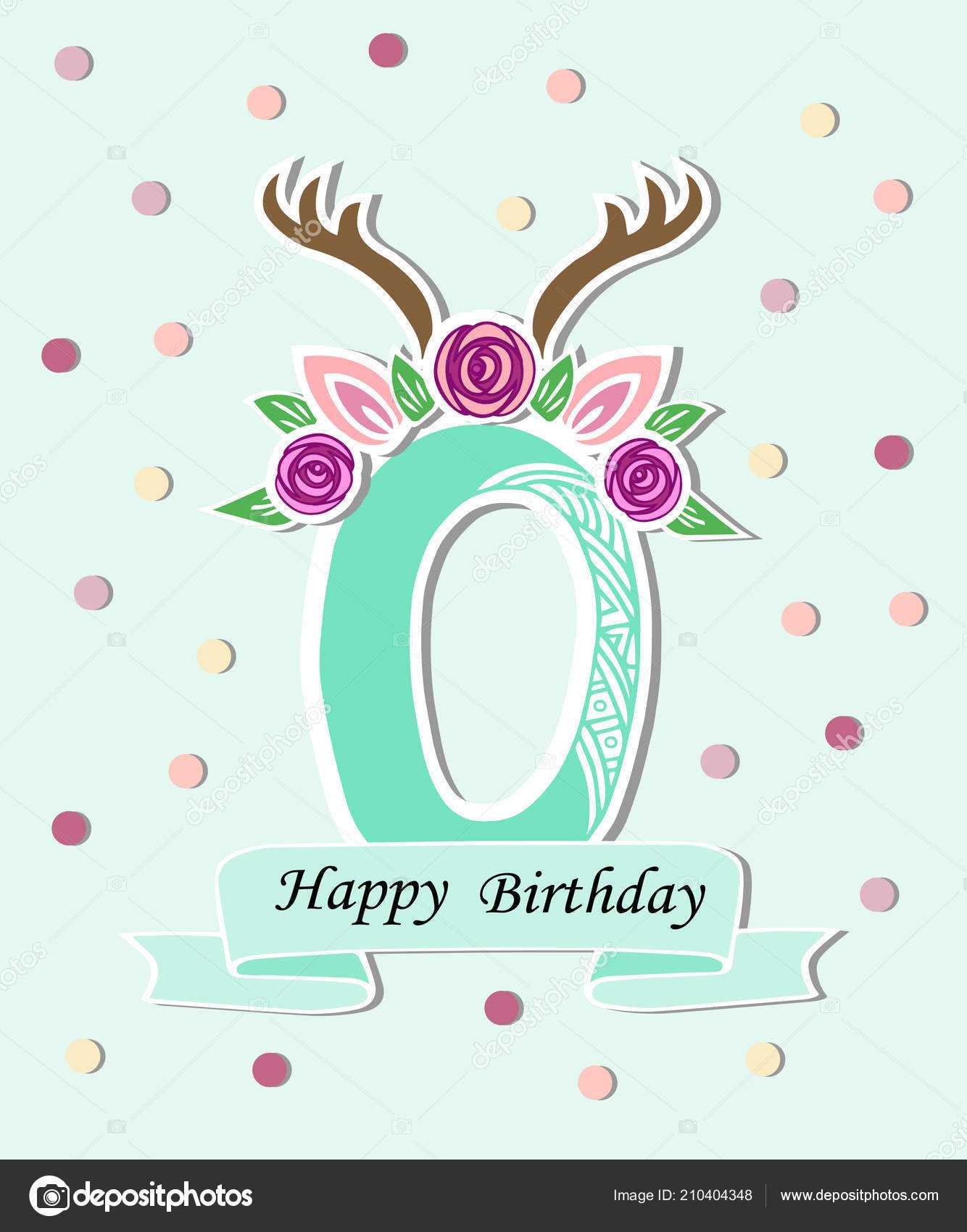 Vector Illustration Number Zero Deer Headband Template With Headband Card Template