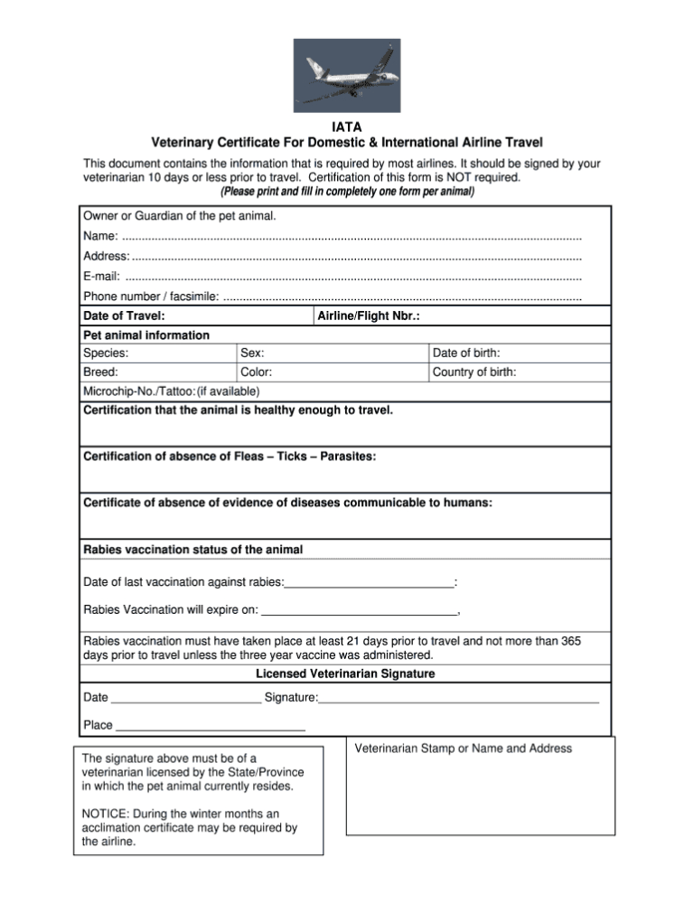 Veterinary Certificate Fill Online Printable Fillable For