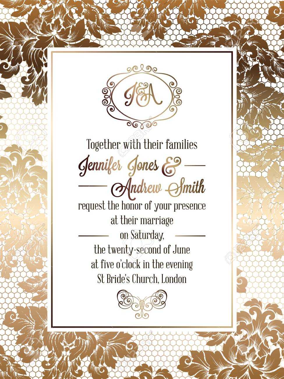 Vintage Baroque Style Wedding Invitation Card Template.. Elegant.. With Invitation Cards Templates For Marriage