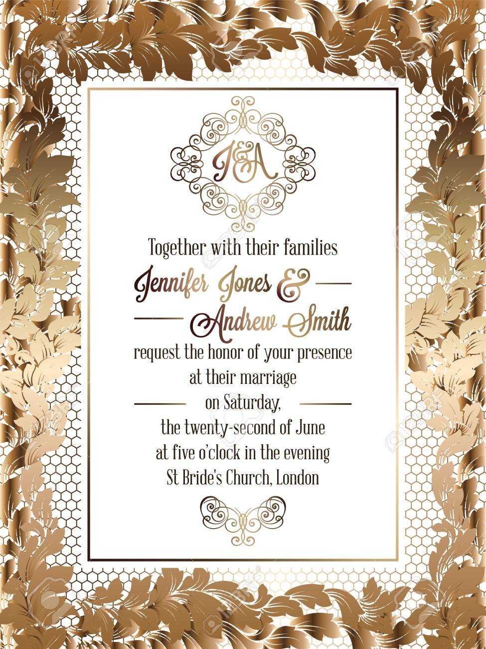 Vintage Baroque Style Wedding Invitation Card Template.. Elegant.. With Regard To Invitation Cards Templates For Marriage