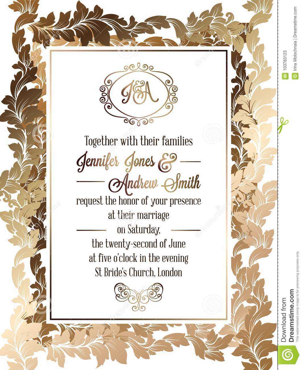 Vintage Baroque Style Wedding Invitation Card Template For Church Invite Cards Template