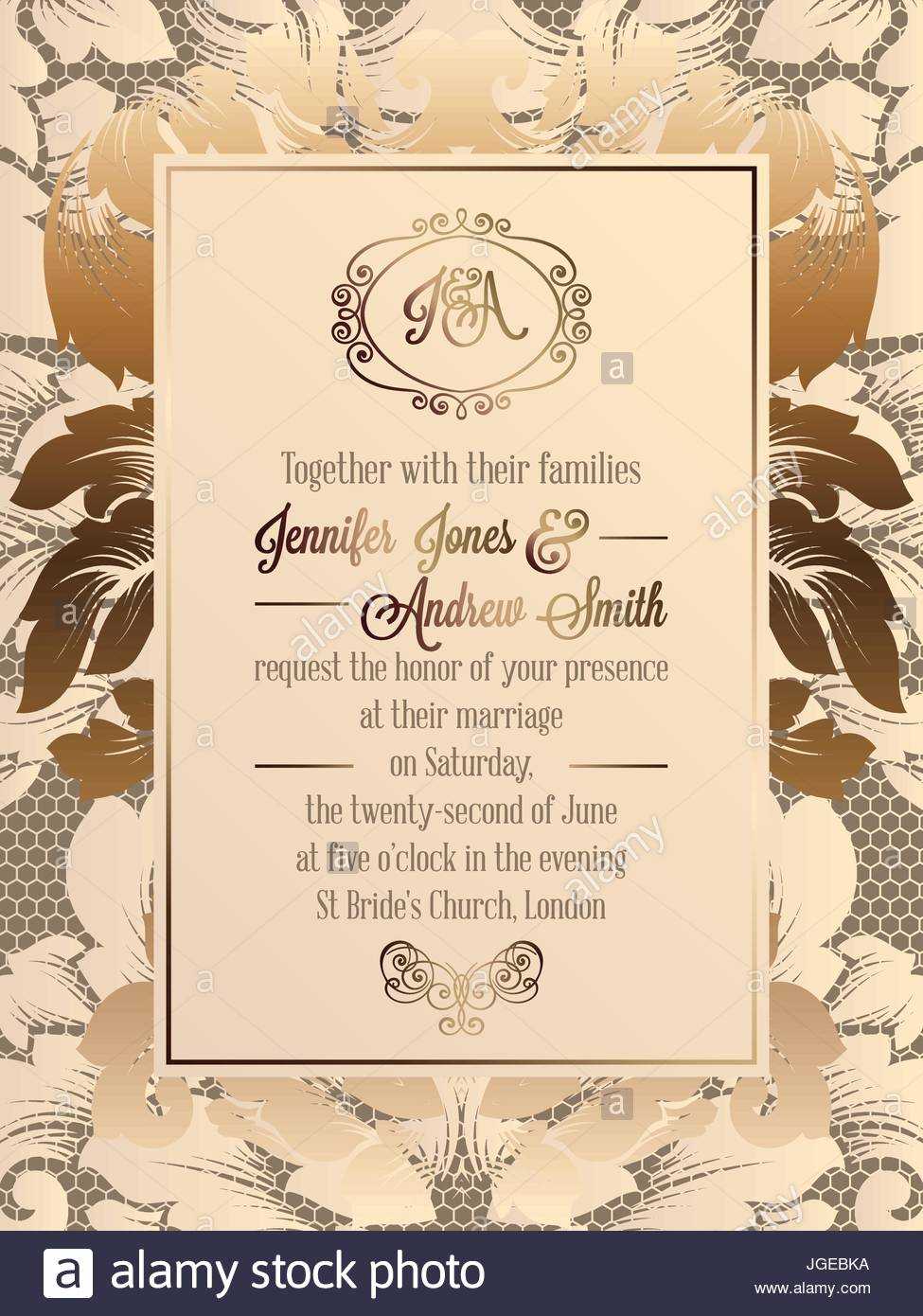 Vintage Baroque Style Wedding Invitation Card Template Intended For Church Invite Cards Template