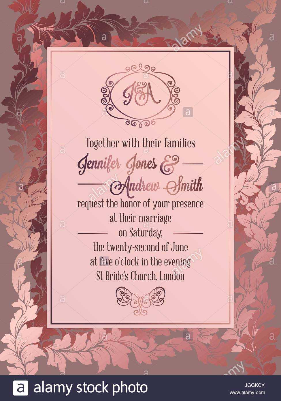 Vintage Baroque Style Wedding Invitation Card Template With Church Invite Cards Template