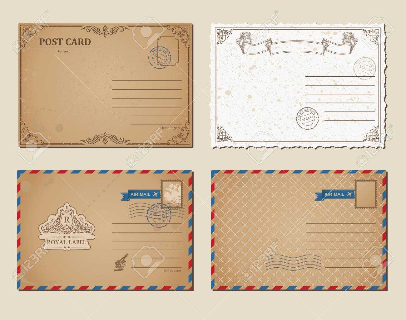 Vintage Postcards, Postage Stamps, Vector Illustration Post Cards.. Pertaining To Post Cards Template