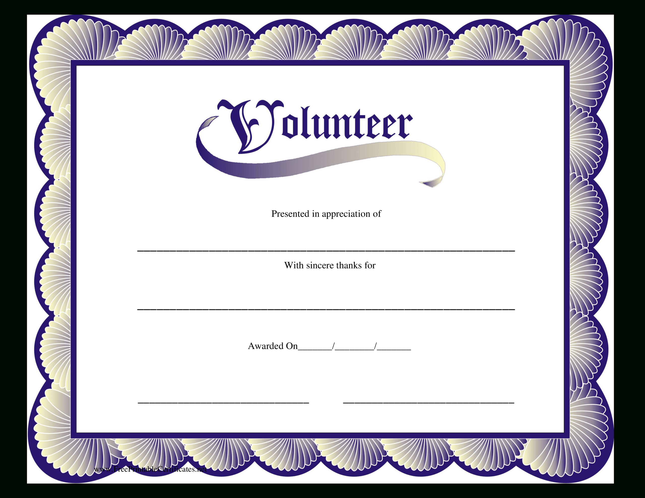 Volunteer Certificate | Templates At Allbusinesstemplates Regarding Volunteer Award Certificate Template