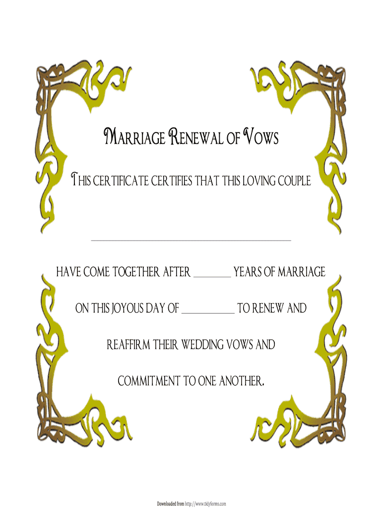 Vow Renewal Certificate Templates – Fill Online, Printable With Regard To Blank Marriage Certificate Template