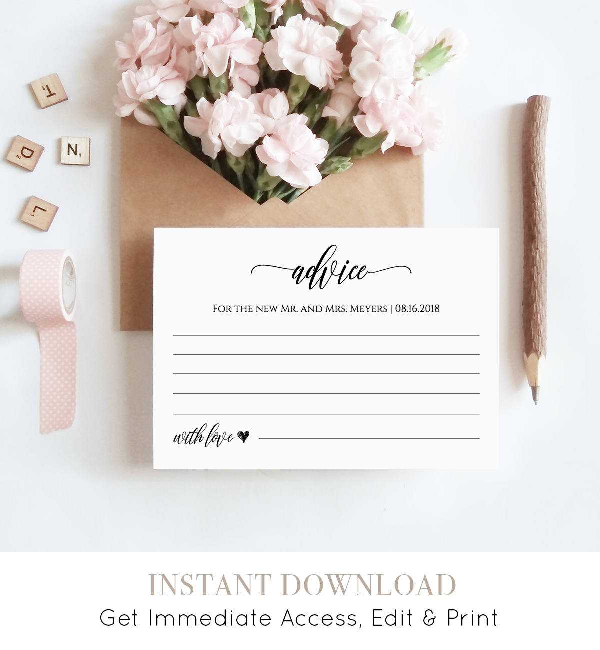 Wedding Advice Card Printable, Editable Template, Well Intended For Marriage Advice Cards Templates