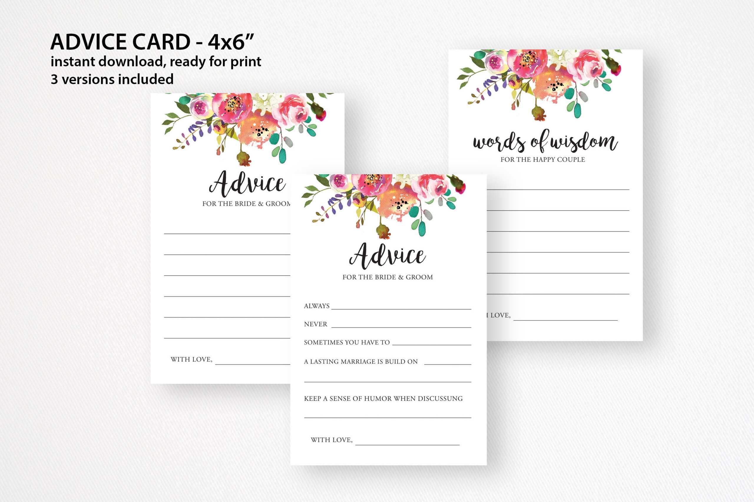 Wedding Advice Card. Words Of Wisdom. Bridal Shower Advice. Wedding Cards.  Advice For Bride And Groom. Advice Card Pdf For Marriage Advice Cards Templates