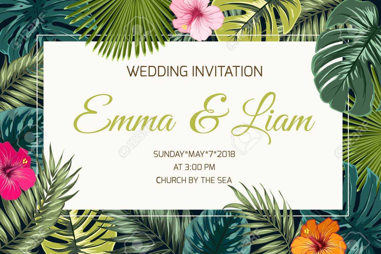 Wedding Event Invitation Card Template. Exotic Tropical Jungle.. With Event Invitation Card Template