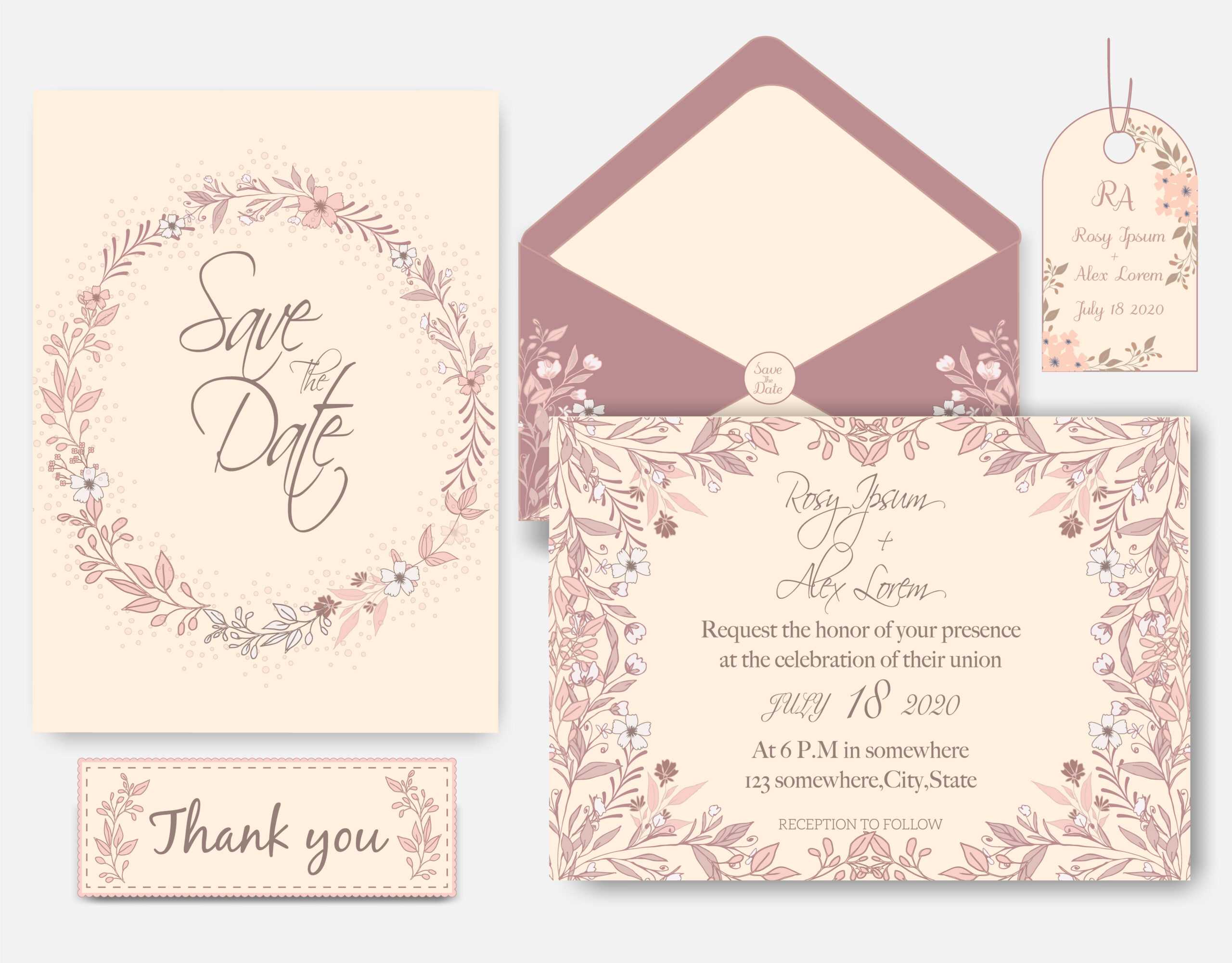 Wedding Invitation Card With Flower Templates - Download Throughout Celebrate It Templates Place Cards