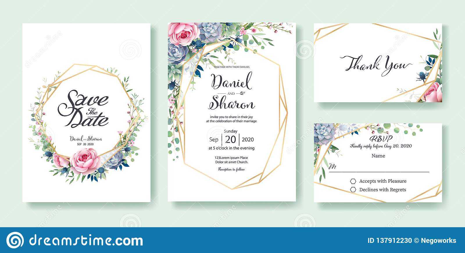 Wedding Invitation, Save The Date, Thank You, Rsvp Card With Church Wedding Invitation Card Template