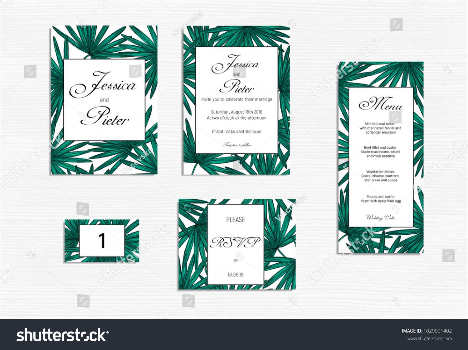 Wedding Invitations Set Mockup Tropical Design Stock Vector For Wedding Card Size Template