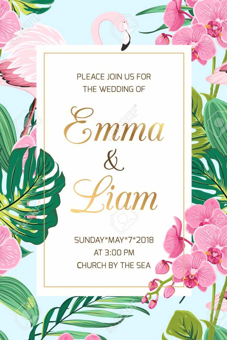 Wedding Marriage Event Invitation Card Template. Tropical Jungle.. Within Event Invitation Card Template