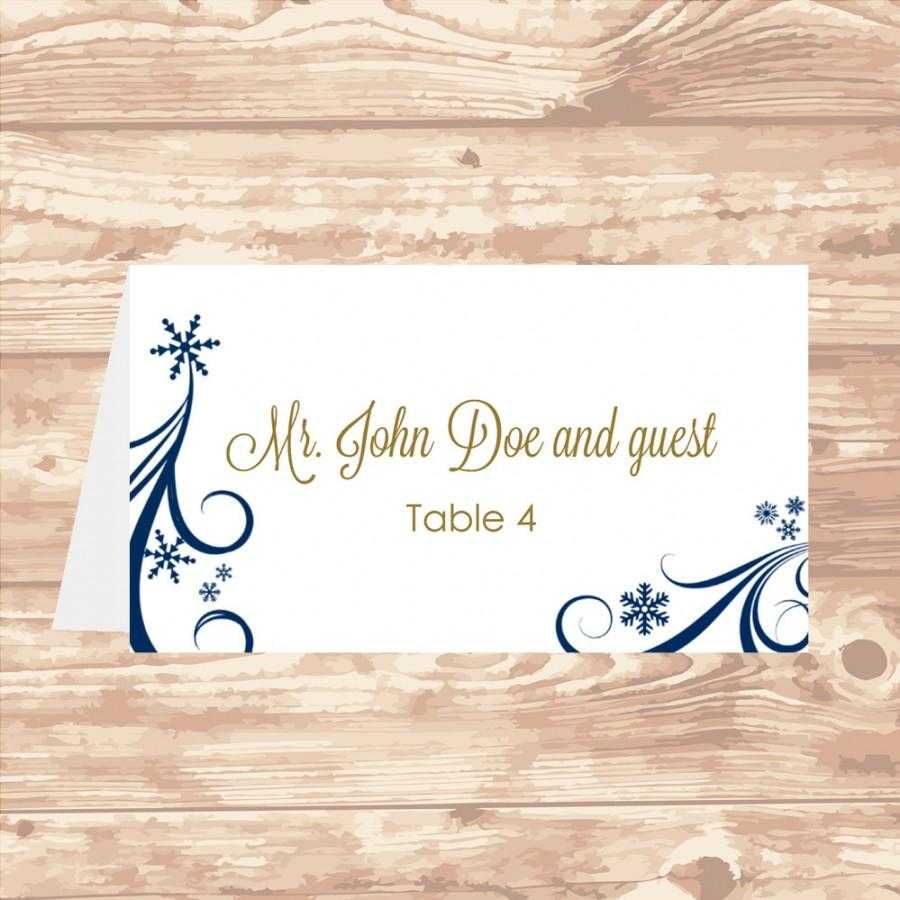 Wedding Place Card Diy Template Navy Swirling Snowflakes Regarding Place Card Template 6 Per Sheet