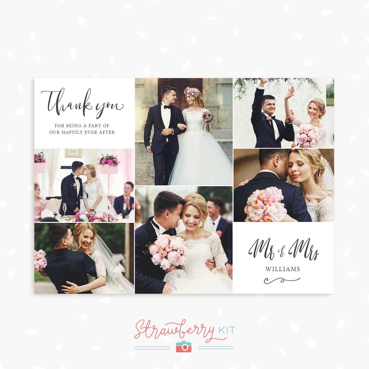 Wedding Thank You Card With Photo Collage "classic With Template For Wedding Thank You Cards
