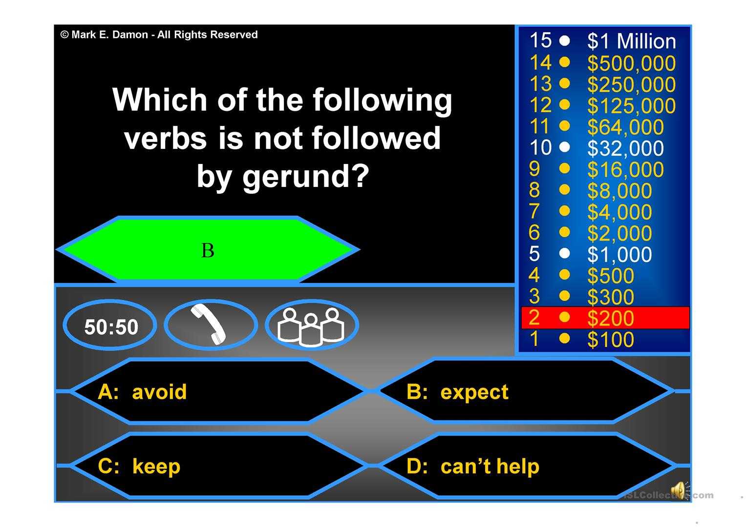 Who Wants To Be A Millionaire – English Esl Powerpoints With Who Wants To Be A Millionaire Powerpoint Template