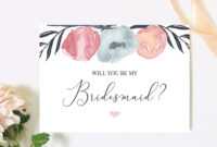 Will You Be My Bridesmaid Card Bridesmaid Proposal Card Pink Navy Floral  Bridesmaid Card Maid Of Honor Proposal Printable 106-05Bp with Will You Be My Bridesmaid Card Template