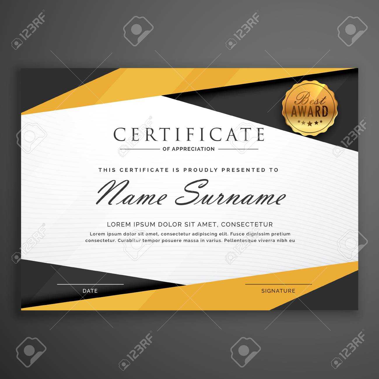 Yellow And Black Geometric Certificate Award Design Template In Award Certificate Design Template